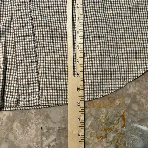 Polo Ralph Lauren Shirt Mens Medium Tan Check Band Collar Grandpa Vintage 90s - Picture 5 of 9